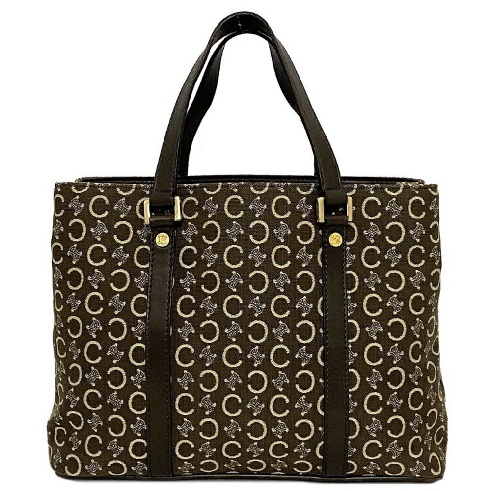Celine Handbag Brown Macadam Canvas Leather Bag Logo All over Tote